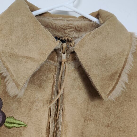 Dex Fresh Womens Jacket Size M Beige Floral Embroidery Knit Suede Y2K - Picture 3 of 5